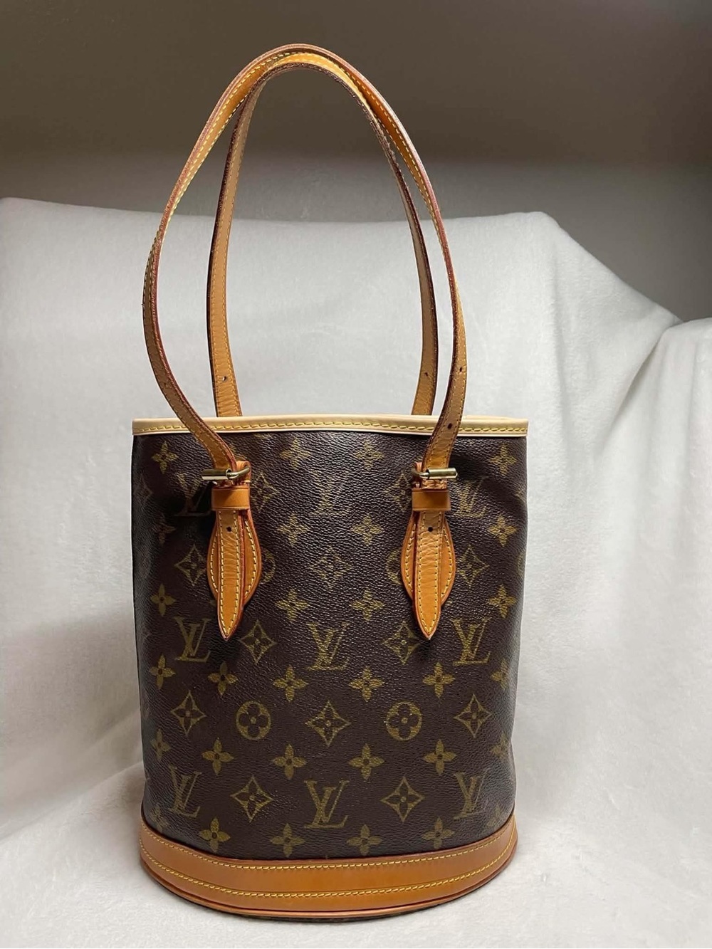 Louis Vuitton Monogram Petit Canvas Bucket Shoulder Bag with Vachetta Trims